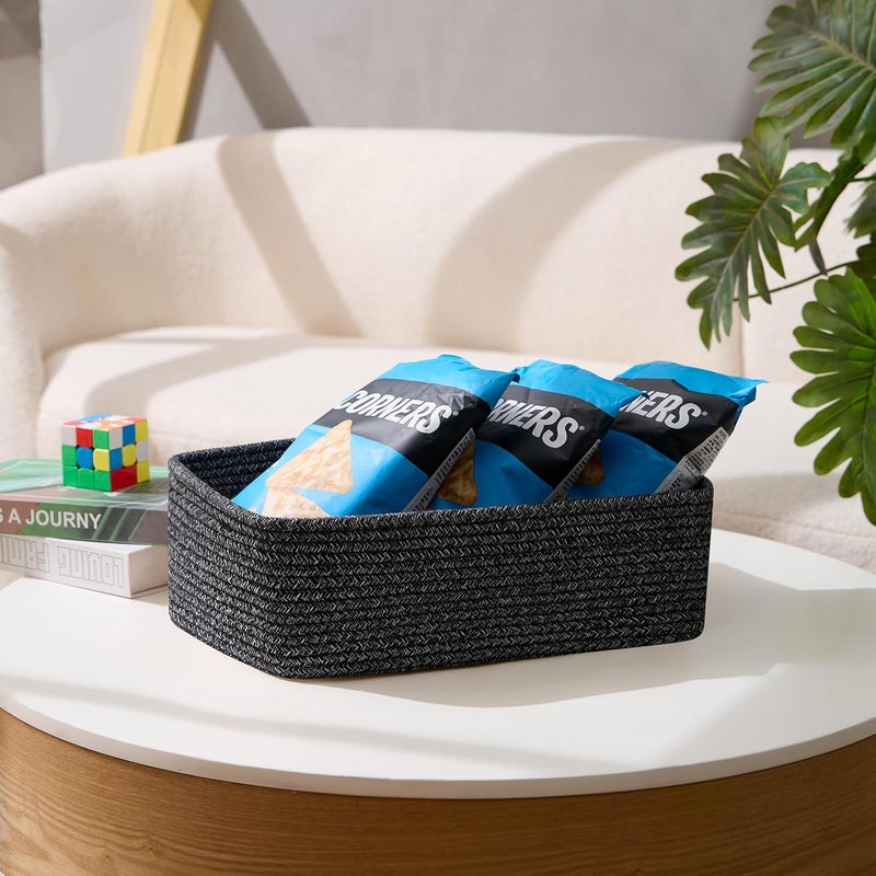 MiniArk Large Shallow Organizing Baskets 15x11x5.1 Inches - Rope Woven Storage Bins for Bathroom, Shelves, Cube Closet, Mixed Black 3 Packs - Image 5